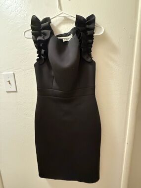 Eliza J Black Ruffle-Shoulder Mini Sheath Dress